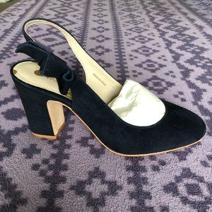Boden navy suede heels with bows, 38, 7.5
